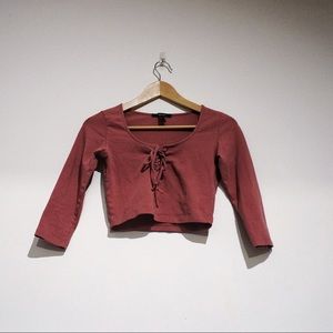 Lace Up 1/2 Sleeve Crop Top